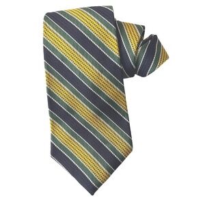 VTG Garrick Anderson Mens Silk Tie Navy Blue Green Yellow Striped Regimental